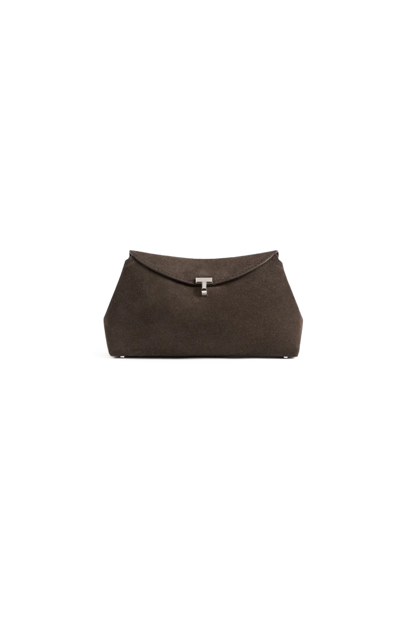 T-Lock Suede Clutch in Brown