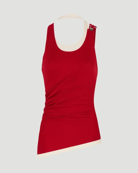 The Red Draped Double Tank Top