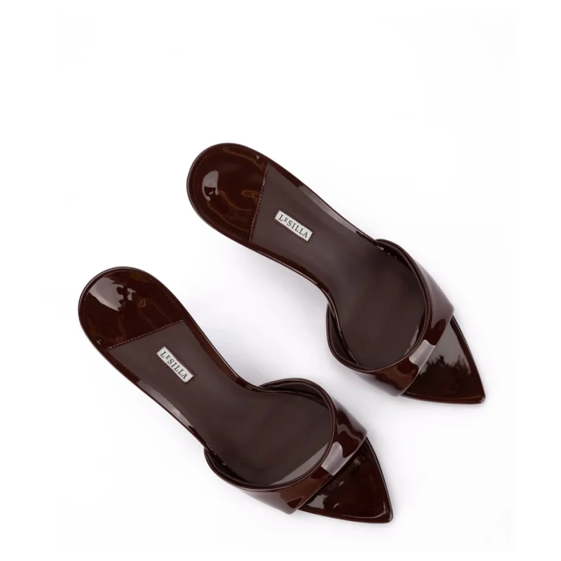 Дамски кафяви чехли с ток Bella Le Silla — снимка 7