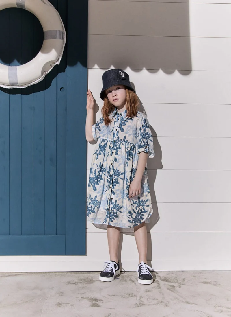 Рокля от лен с флорален принт Brunello Cucinelli Kids 8-10 — снимка 2