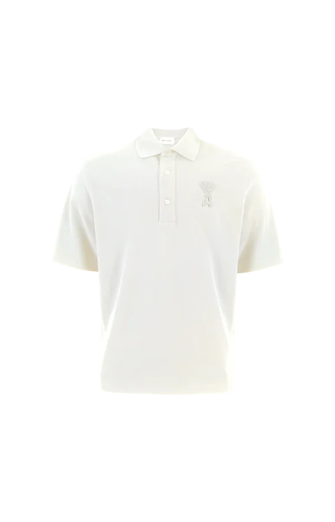Cotton Ami de Coeur Knitted Patch Polo in White