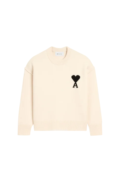 White Wool Ami de Coeur Crewneck Sweater