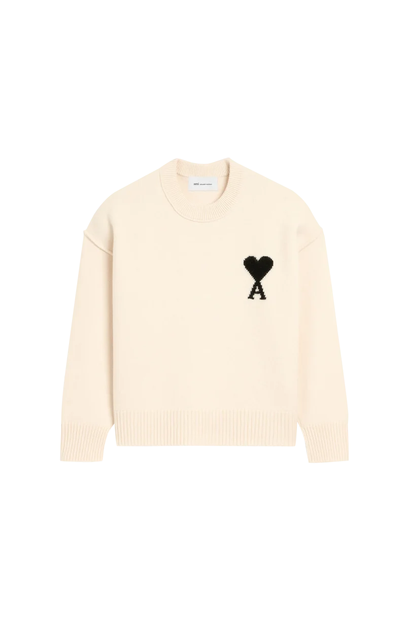 White Wool Ami de Coeur Crewneck Sweater