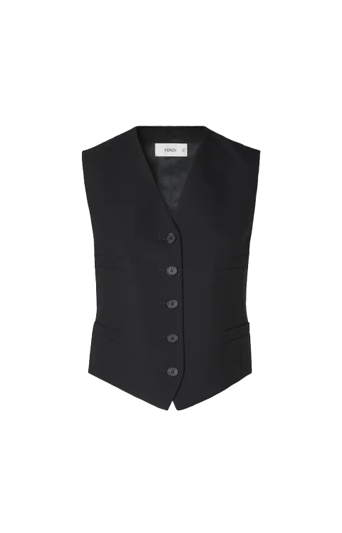 Silk and Cotton Tuxedo Vest in Black