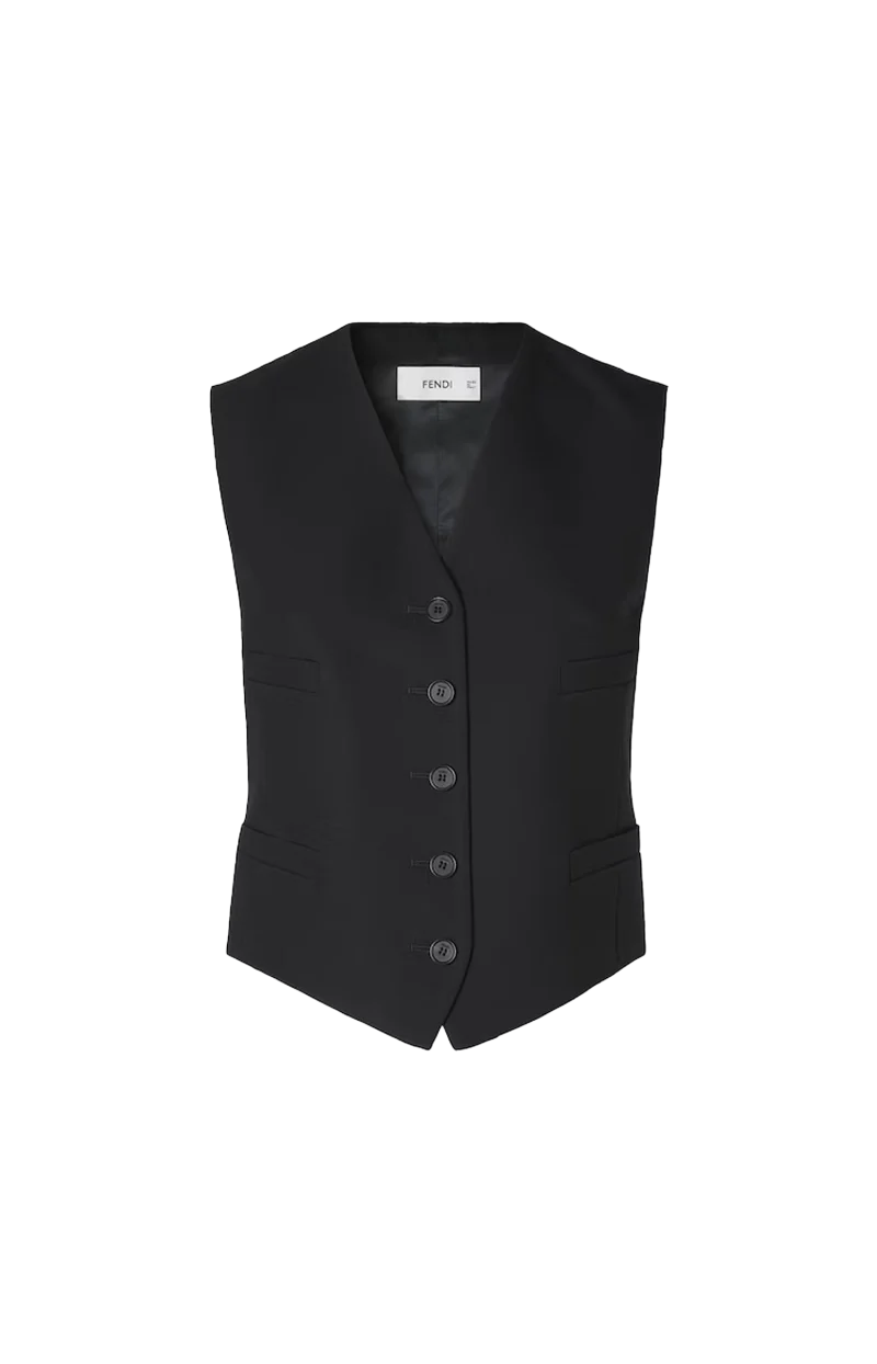 Silk and Cotton Tuxedo Vest in Black