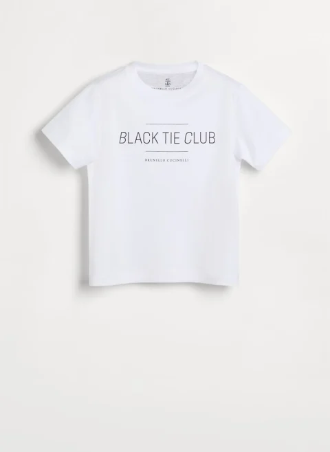 Тишърт с принт 'Black Tie Club' Brunello Cucinelli Kids 10