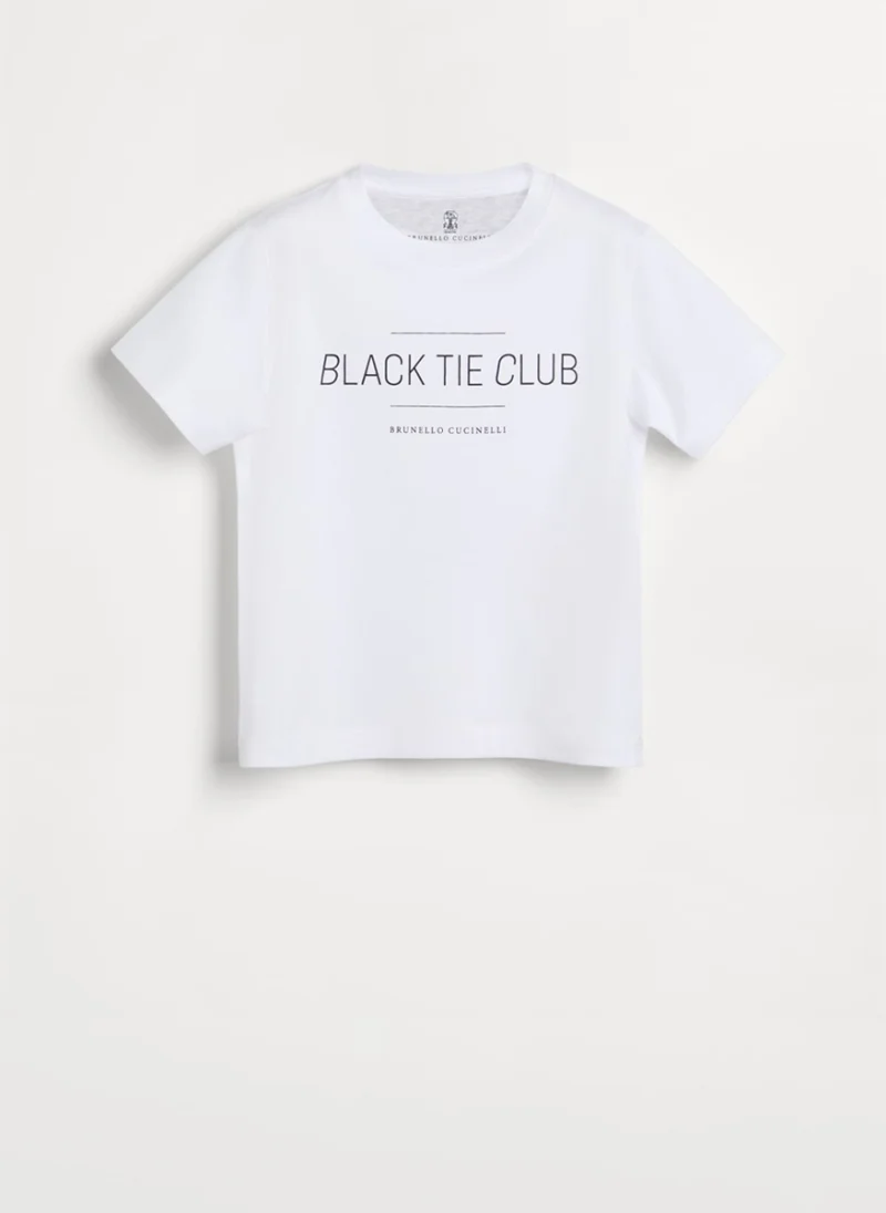 Тишърт с принт 'Black Tie Club' Brunello Cucinelli Kids 10