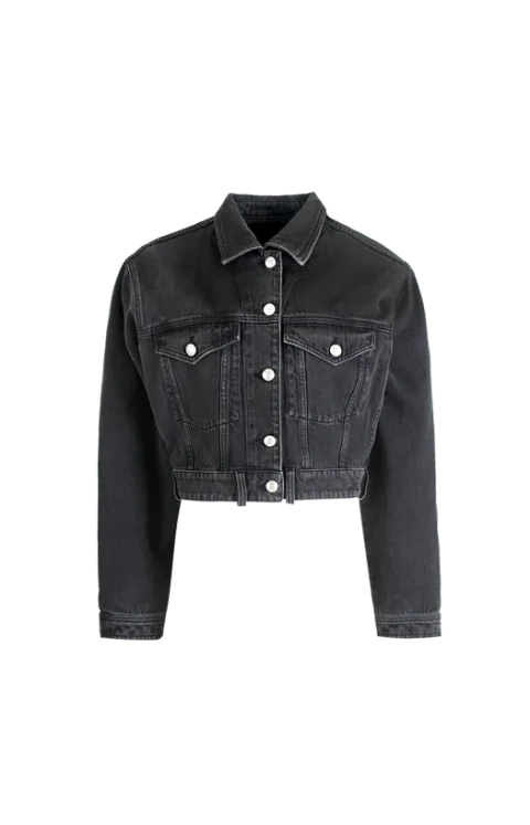 Venim Cropped Denim Jacket in Faded Black
