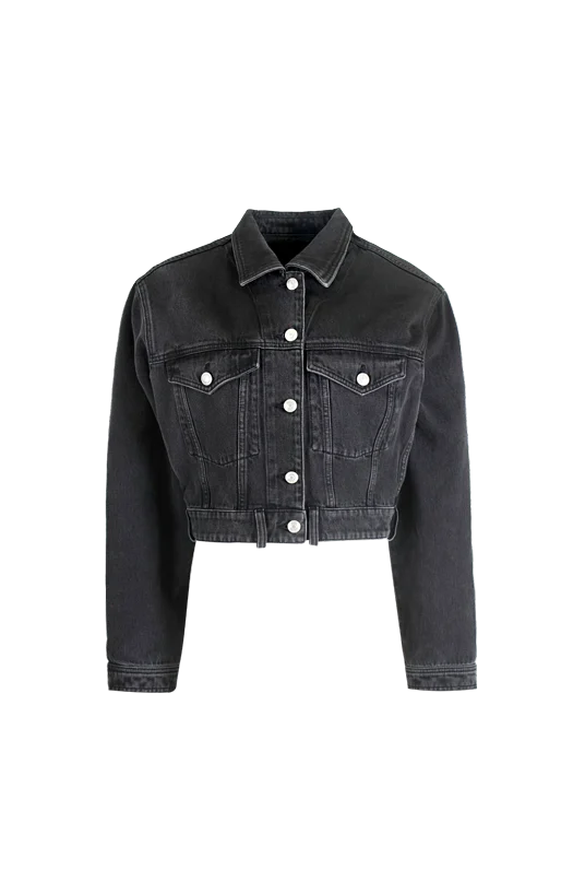 Venim Cropped Denim Jacket in Faded Black