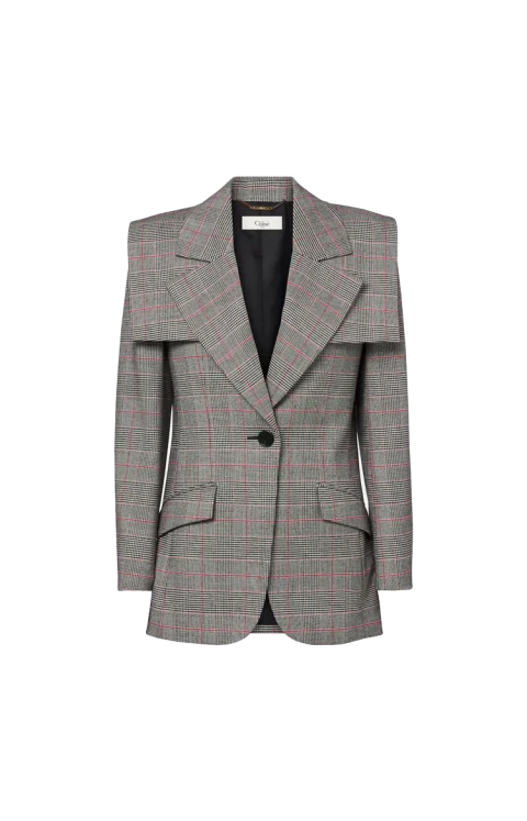 Prince of Wales Wool Single-Breasted Tailored jacket in Black/Red