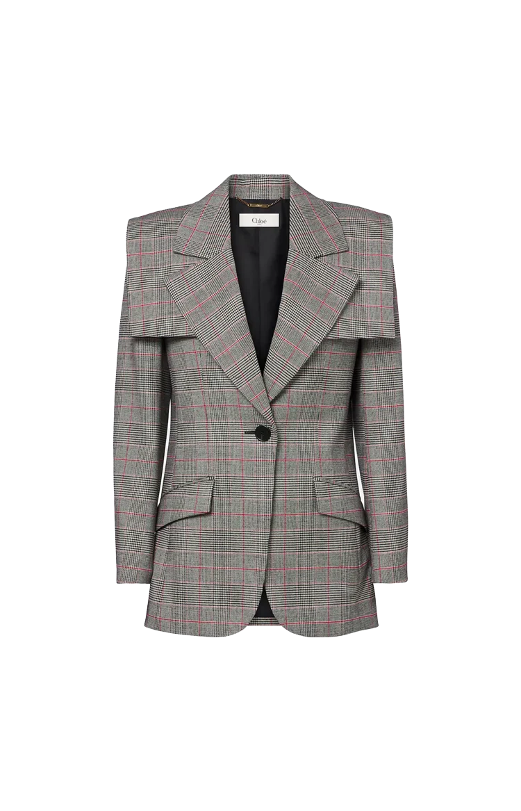 Prince of Wales Wool Single-Breasted Tailored jacket in Black/Red