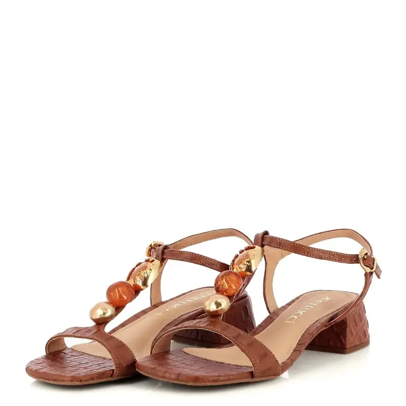 Дамски Сандали На Ток FERRUCCI – 2526004 CROCO CASTOR — снимка 3