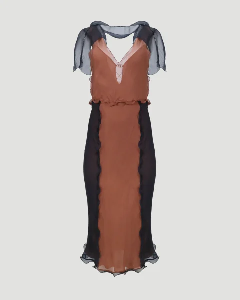 Chiffon Dress in Brown and Black