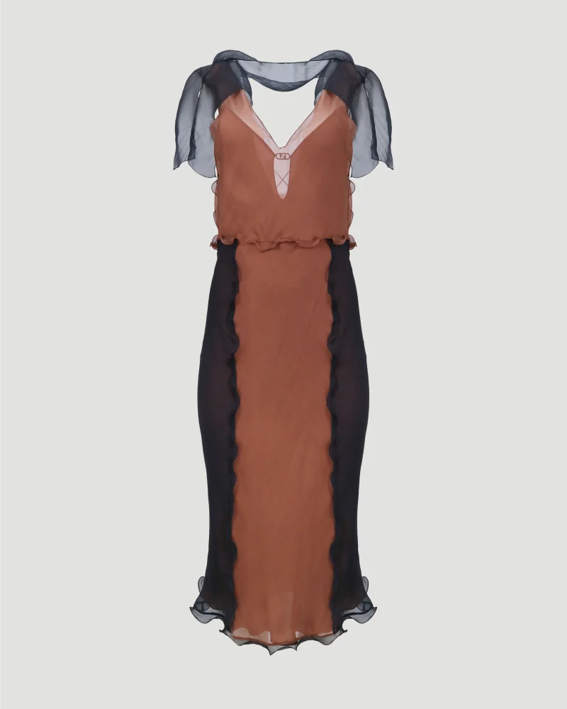 Chiffon Dress in Brown and Black