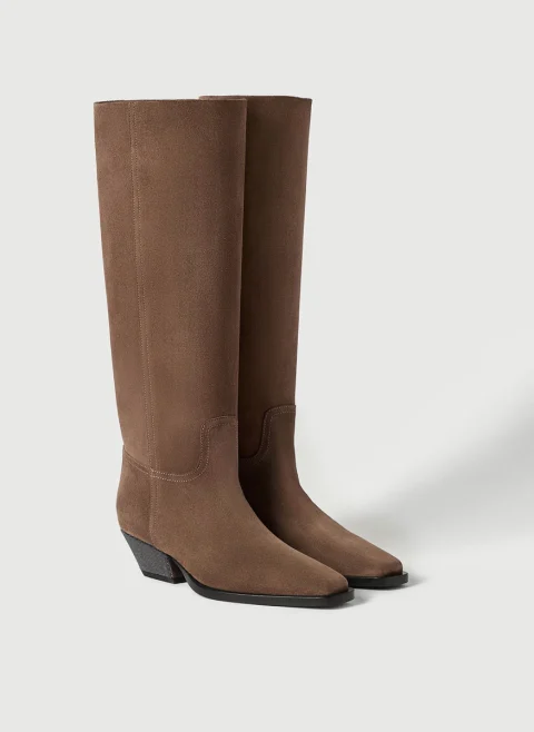 Велурени ботуши с монили Brunello Cucinelli — снимка 2