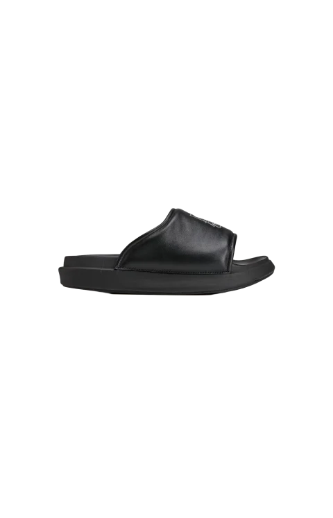 Black Leather Slides