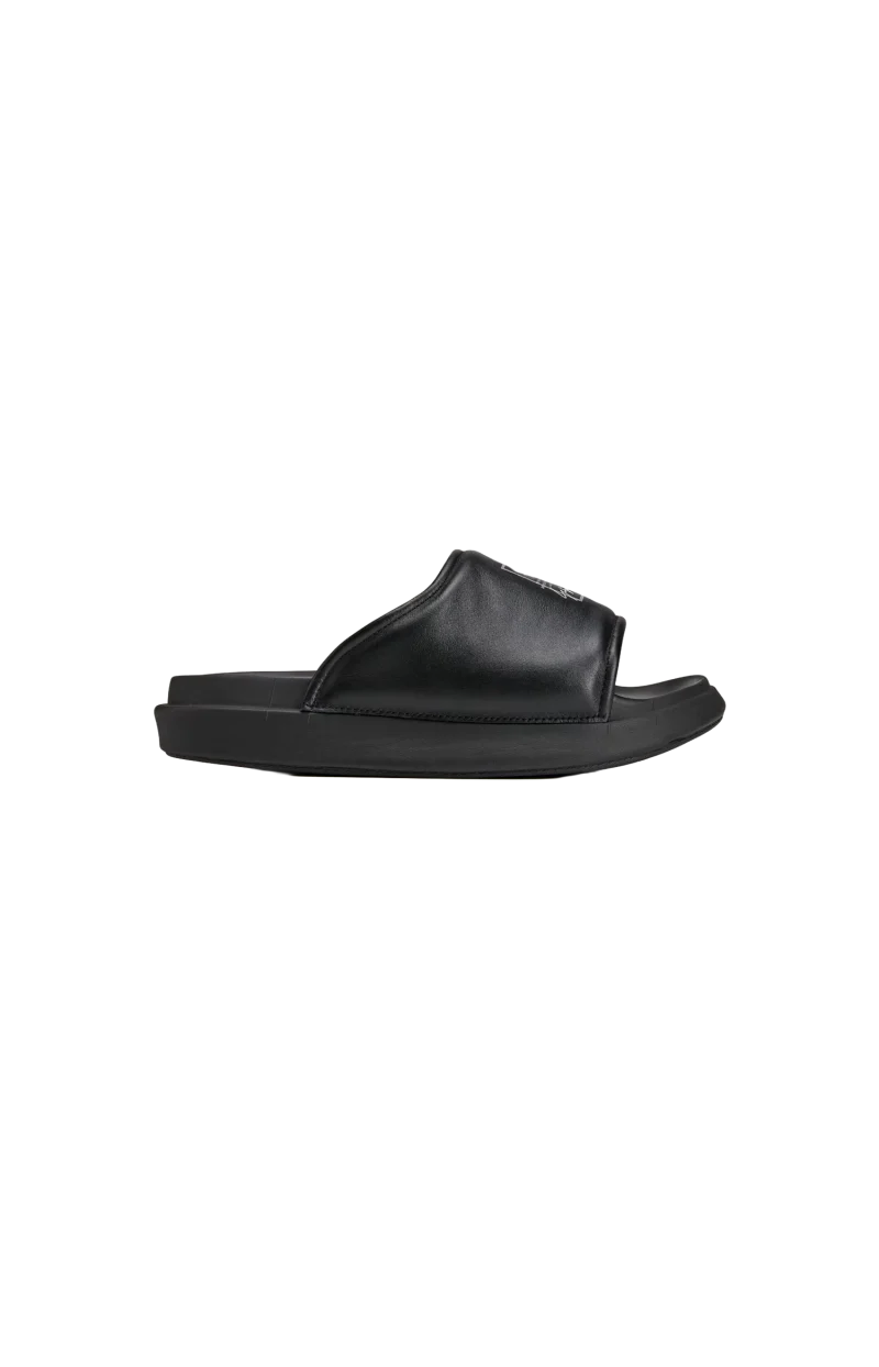 Black Leather Slides