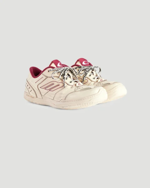 Men's Hamptons Medium Worn-Out Sneaker in Off White and Red — снимка 2