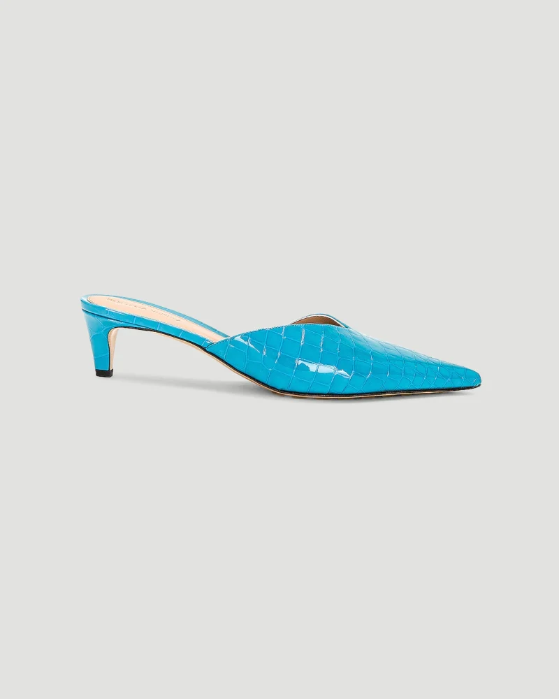 Punta Croc-Effect Leather Mules in Pool