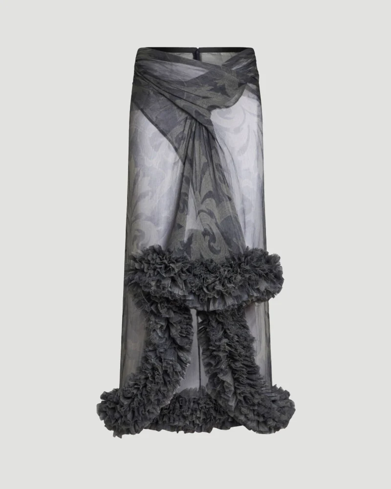 Printed Silk Skirt with Ruching