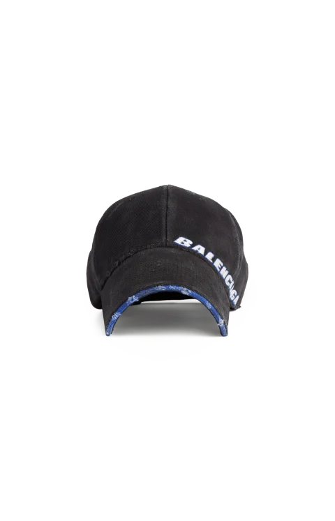 Tilted Typo Cap in Black Cotton Drill