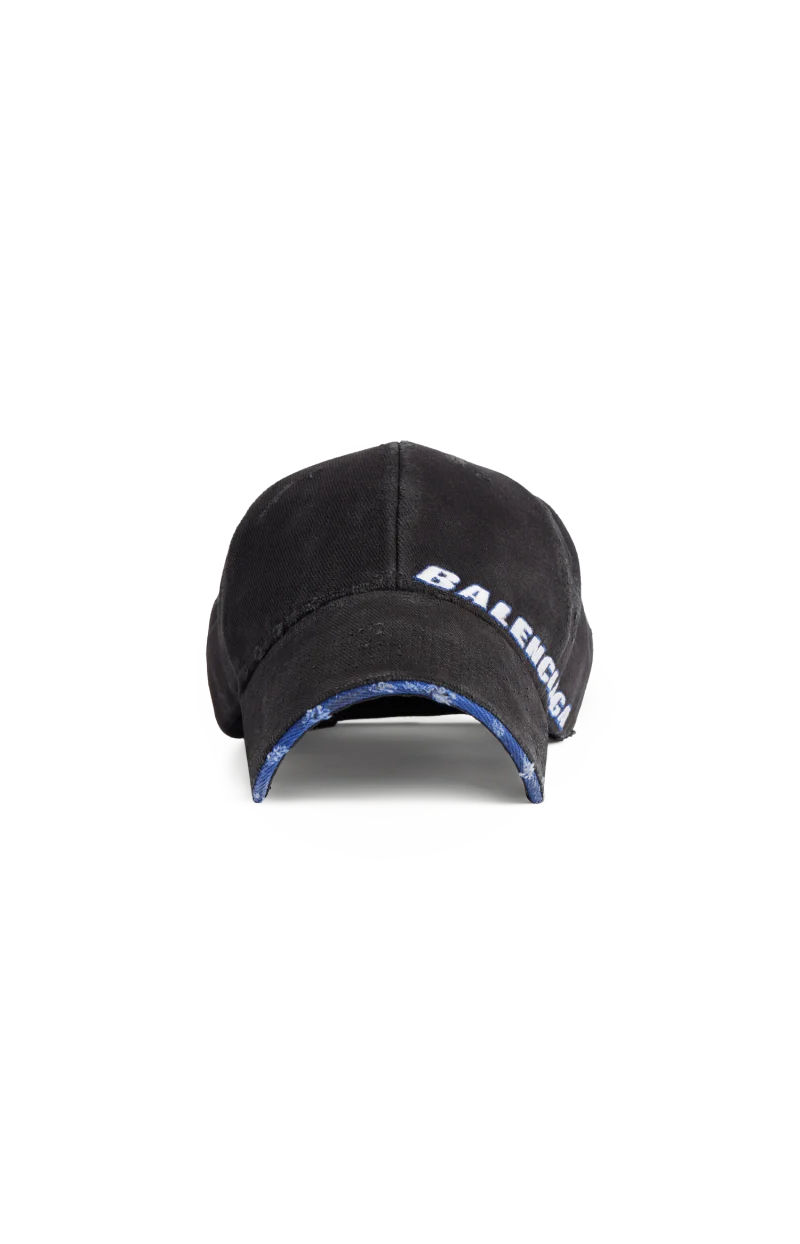 Tilted Typo Cap in Black Cotton Drill
