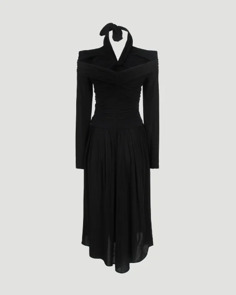 Draped Jersey Dress in Black — снимка 3