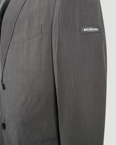 Grey Blazer with Pinstripe Pattern — снимка 3