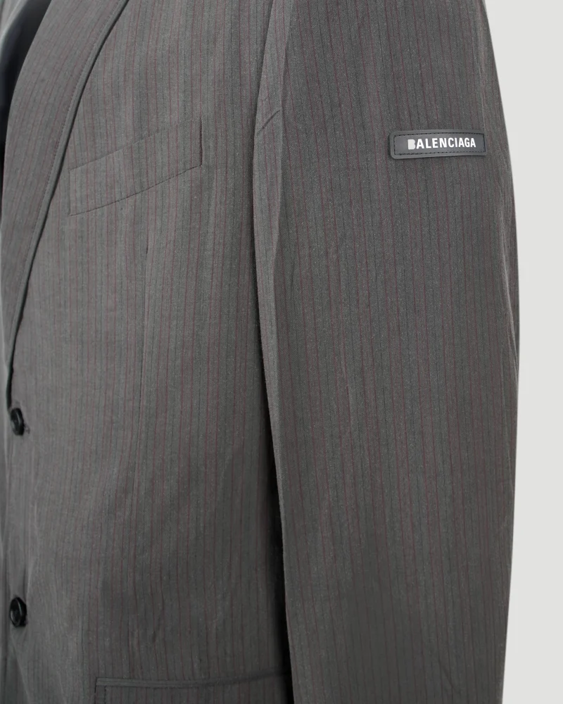 Grey Blazer with Pinstripe Pattern — снимка 3