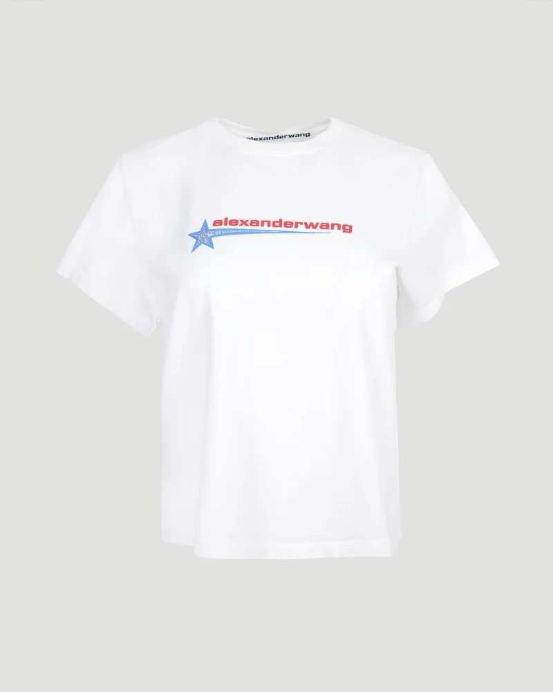 Crystal Hotfix Star Jersey Tee in White
