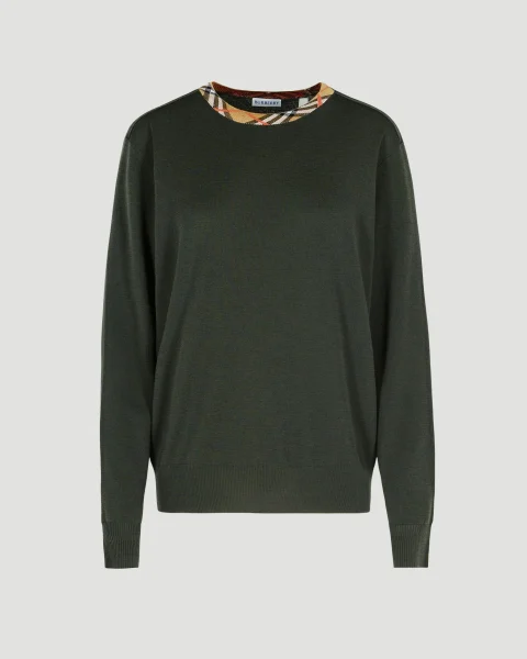 Check Trim Wool Sweater