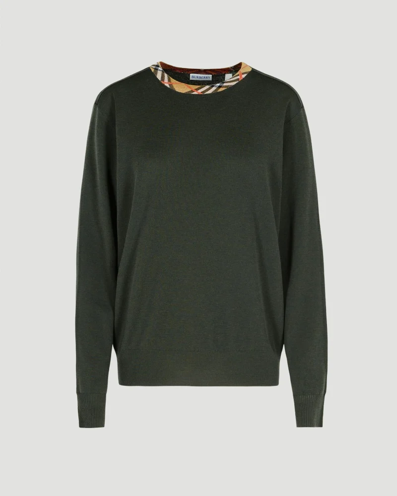 Check Trim Wool Sweater