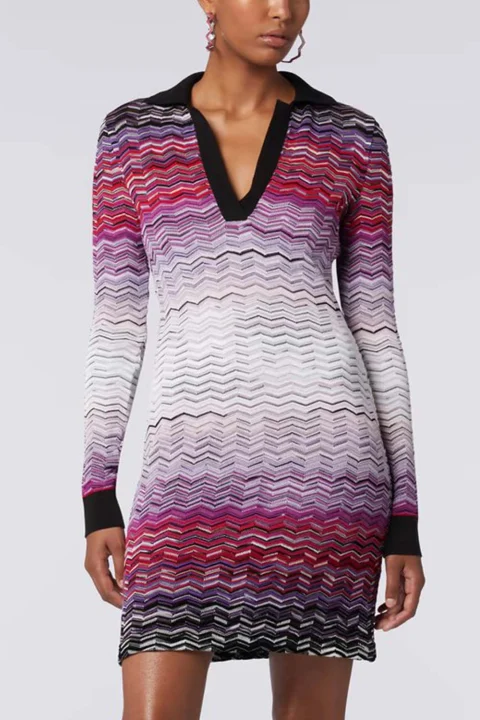 Рокля Cotton Degrade' Chevron DS23WG24-BK025Z sm91k-multicolor red-black-blue — снимка 2