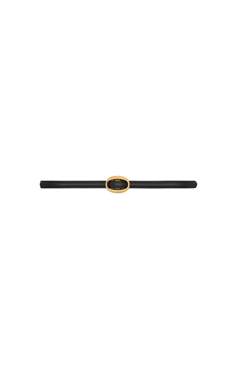 Oval Buckle Thin Reversible Belt in Smooth Leather in Black/Clay