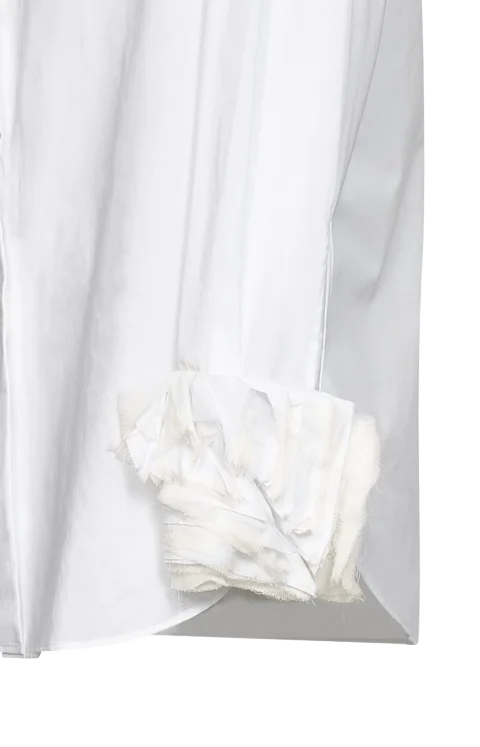 Cotton Shirt with Multi-Layered Cuffs in Optic White — снимка 2