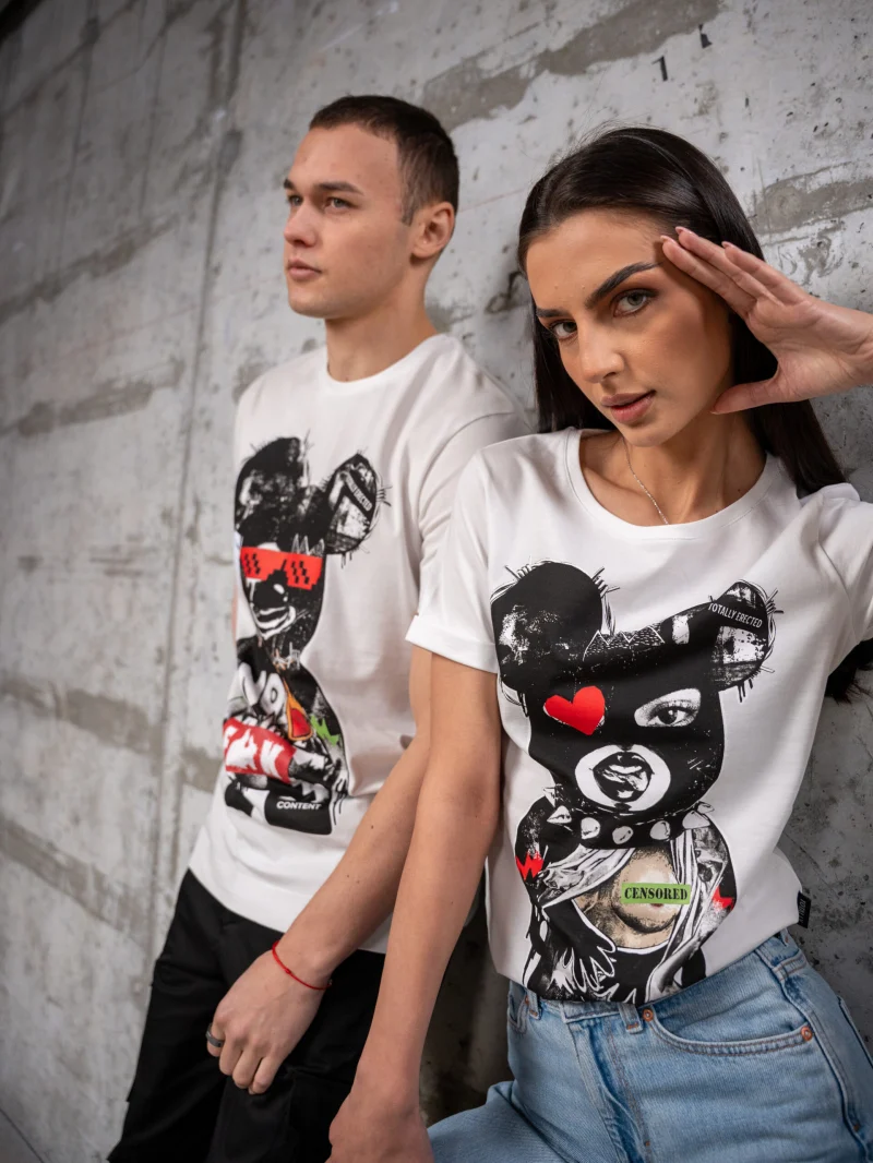 Бяла тениска Totally Bear – Censored — снимка 2