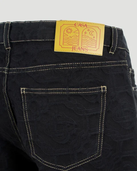 Monogram Jacquard Denim Jeans in Dark Blue — снимка 4