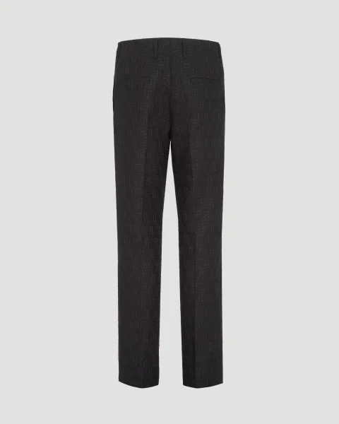 Linen Blend FF Jacquard Trousers in Black — снимка 2