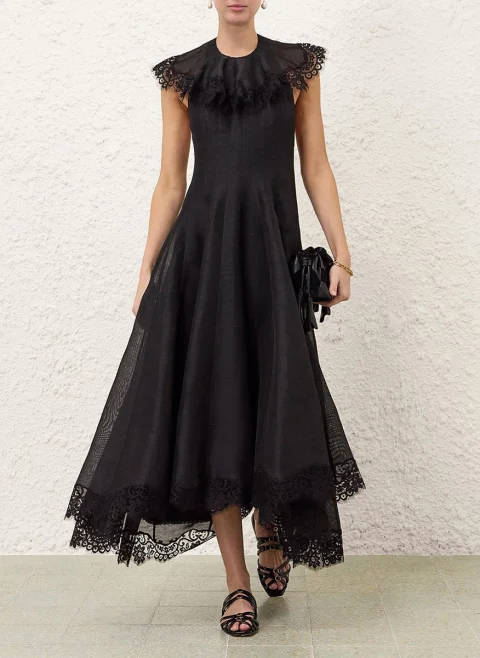 Миди рокля от лен и коприна 'Ascent Flutter Gown' Zimmermann