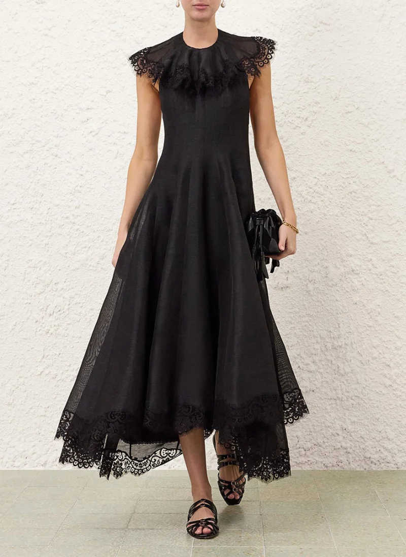 Миди рокля от лен и коприна 'Ascent Flutter Gown' Zimmermann