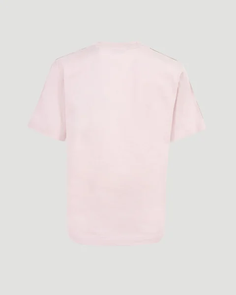 Check Trim Cotton T-Shirt in Pink — снимка 2
