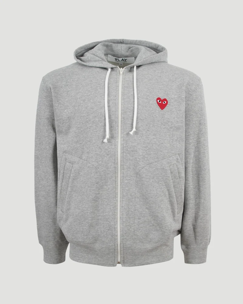 Zipped Heart Logo Hoodie in Grey