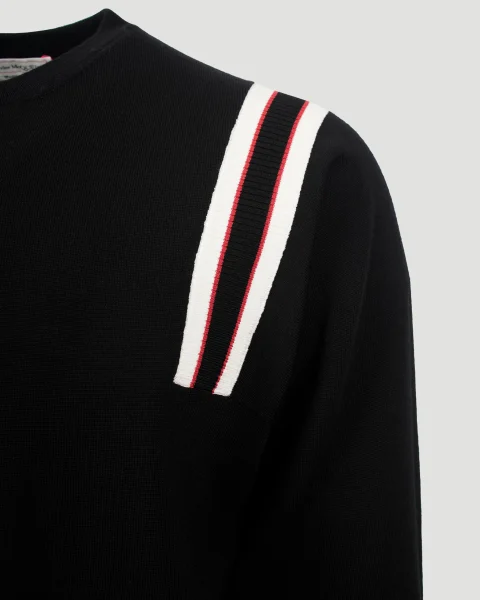 Striped-Detail Pullover in Black, White and Red — снимка 3