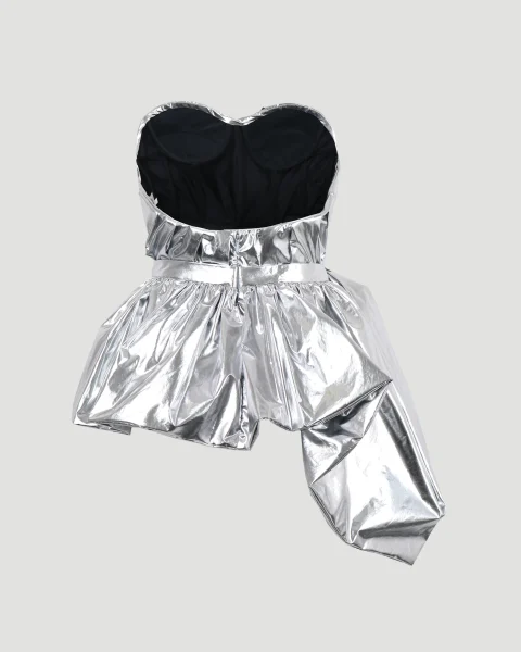 Bustier Peplum Top in Silver — снимка 2