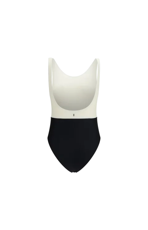 Black and White Nylon One Piece Swimsuit — снимка 2