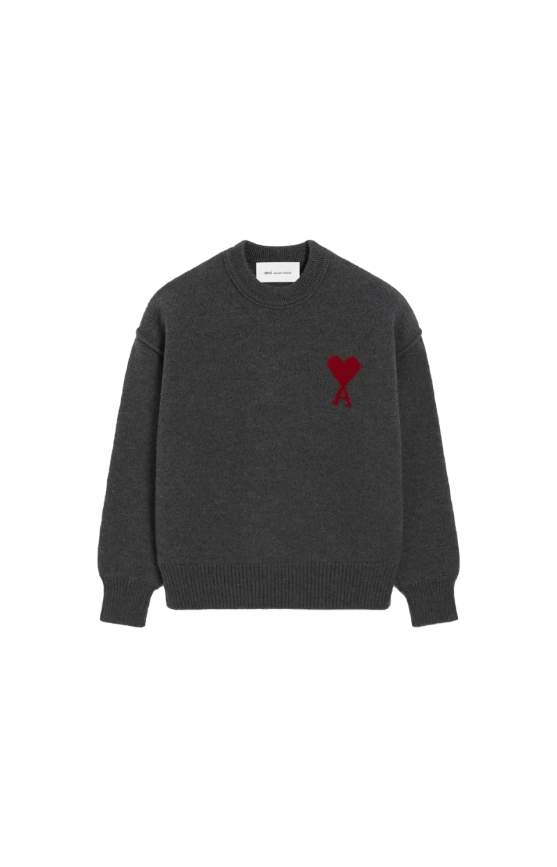 Grey Crewneck Wool Sweater with Ami de Coeur