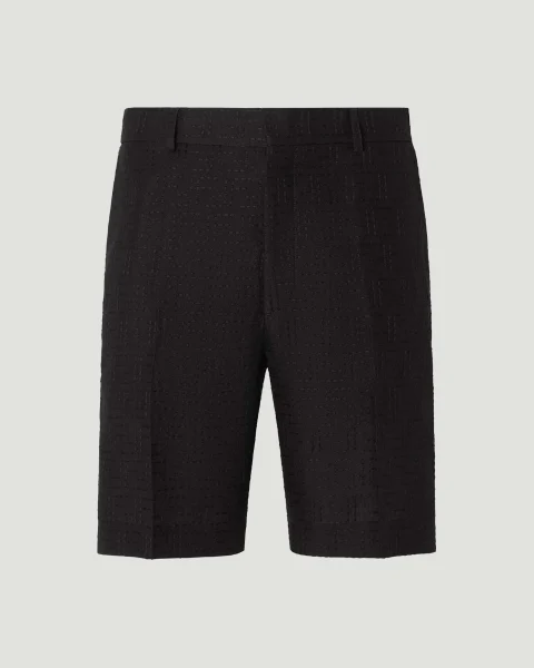 Linen Blend FF Jacquard Shorts in Black