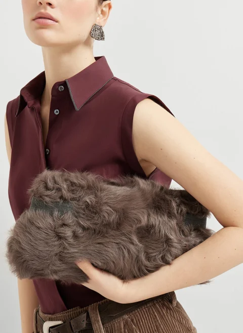 Чанта-клъч 'Wavy shearling' Brunello Cucinelli — снимка 5