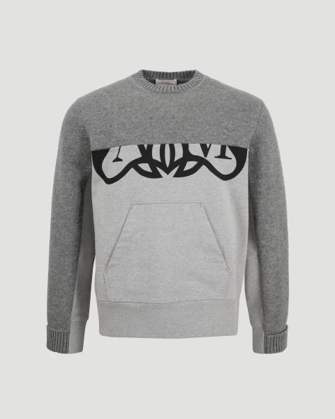 Bi-Material Sweater in Grey