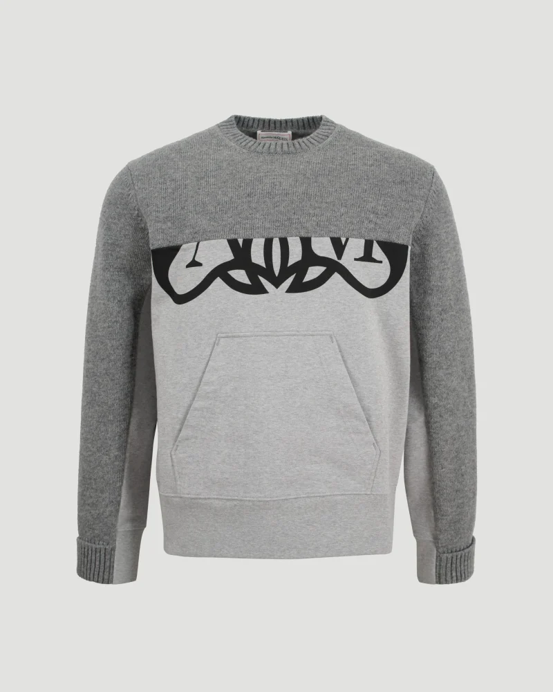 Bi-Material Sweater in Grey